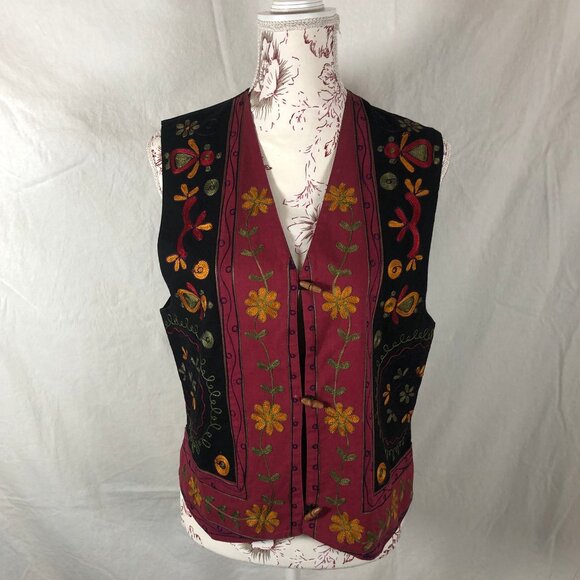 Vintage Lizwear Embroidered Floral Vest - Artisan Boho Statement Piece - Picture 1 of 7